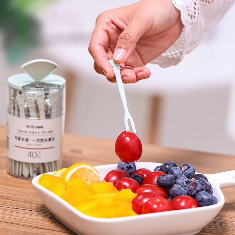 Baicaoyuan Cartoon Disposable Fruit Forks, Cake And Pastry Forks, 40 Pieces Per Pack