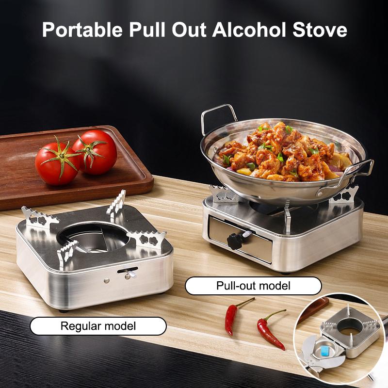 Mini Alcohol Stove Stainless Steel Pull-Out Camping Stove With Adjustable Firepower Drawer Outdoor Hiking Cooking Alcohol Stove