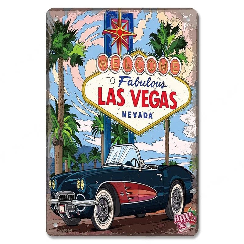 Benvenuti a Las Vegas Targa in metallo Targhe in latta Decorazione vintage Nevada Casino Poster in metallo Decorazione artistica da parete