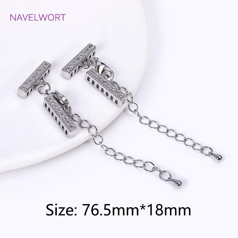 18K Gold Plated Lobster Clasps Extender Chain With Cuboid Separator Spacer Bars,Inlaid Zircon DIY Bracelet Hooks Clasp Findings