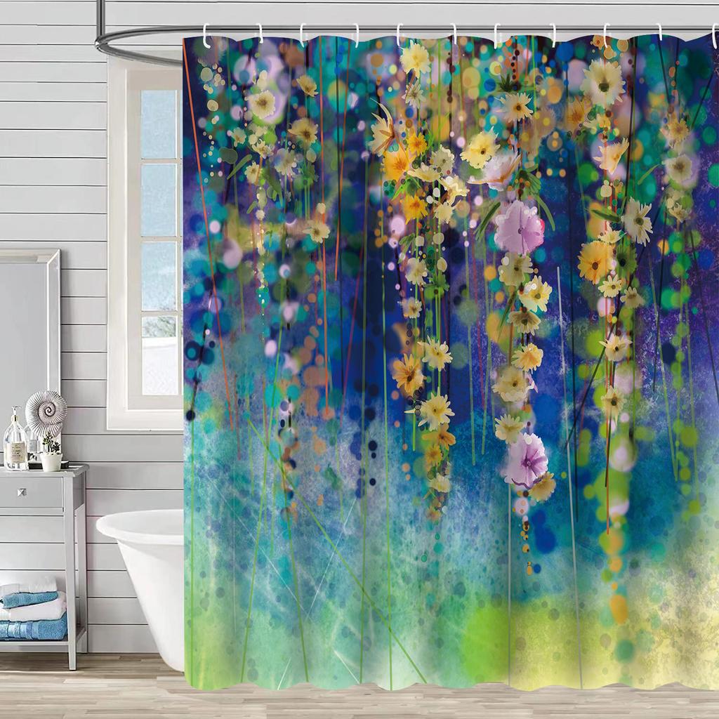 Shower Curtain Waterproof And Mildew-Proof 3D Digital Printing Plant Stone Printing Shower Bathroom Partition