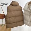 Sleeveless Waistcoat Winter Up Collar Padded Zipper Coat Thickened Women Vest Closure Stand Solid Color