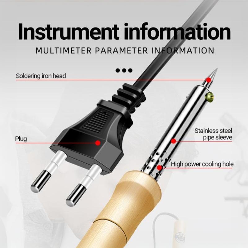 Electric Mini Soldering Iron 220V 30-100W Adjustable Temp Wood Handle for Small Electronic Repair DIY Projects