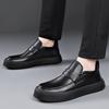 Korean Style Natural Leather Shoes for Men Fashion Business Wedding Slip-on Flats Platform Shoe Black White Loafers Man Footwear