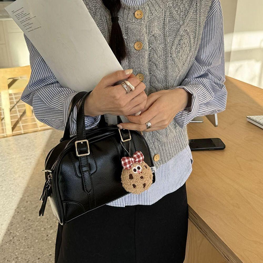 Shoulder Bag PU Bowling Bag PU Leather Boston Bag Ins Retro Handbag  Girls/Female