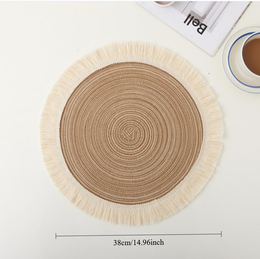 Nordic Ramie Western Food Mat Bowl Mat Tea Tassel Edge Cotton Yarn Insulated Vegetable Plate Round Meal Mat 5pcs
