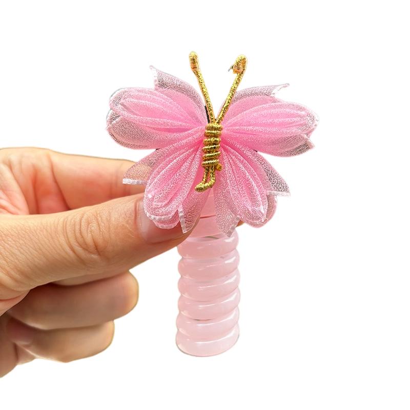 1PC New Lovely Embroidered Butterfly Elastic Spiral Hair Rope Head Rope Ponytail Hair Ring Rubber Band Headdress For Kids