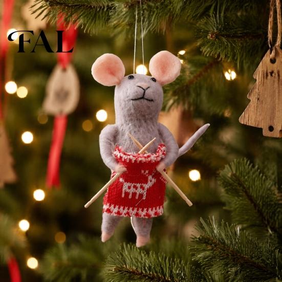 Handmade Nordic Ornament Collection Christmas Felt Mouse Ornament, Felted Wool Hanging Decoration, Warm Winter Holiday Gift Ideas Cute Knitting