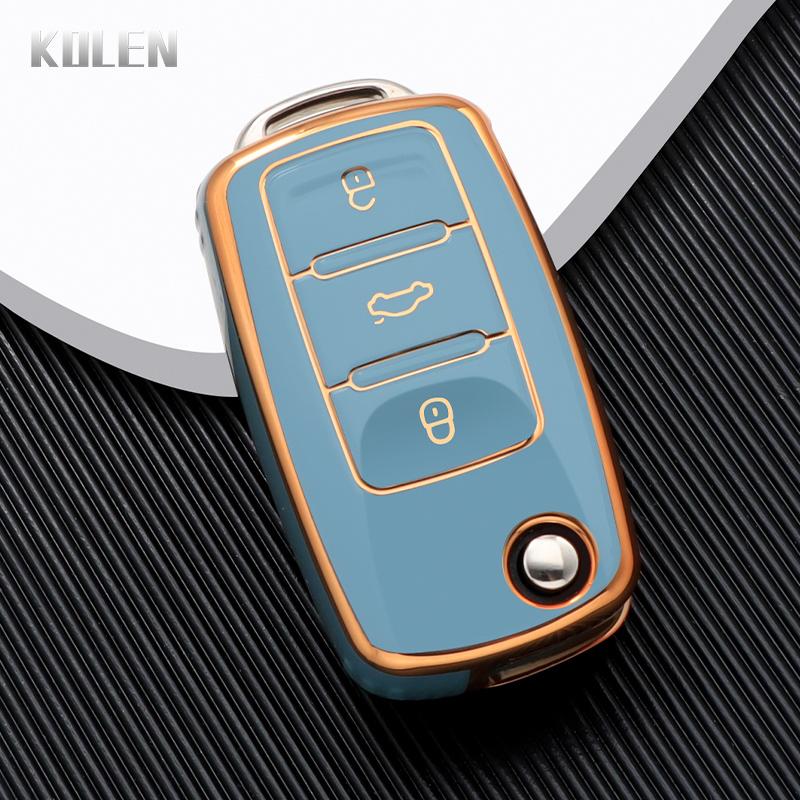 ABS Carbon Fiber Car Key Case Cover Shell For VW Volkswagen Polo Golf Passat Beetle Tiguan Seat Leon Altea Skoda Octavia Kodiaq