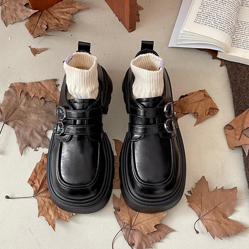 

Черные туфли на платформе в ретро-стиле в британском стиле, женские, новые весенне-осенние туфли 2025 года, французские универсальные туфли Мэри Джейн на толстом каблуке 39 чёрный