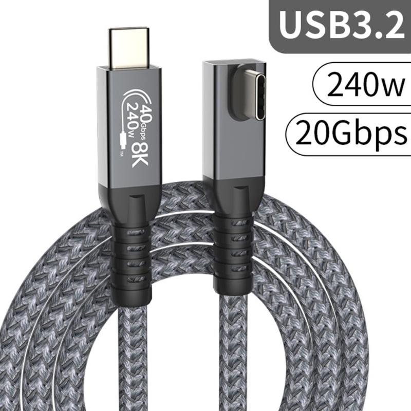 90 Degree USB4 Cable 40Gbps USB C to USB C 240W Fast Charging Display Cable Support 8K@60Hz 40Gbps Data Cable for Phone