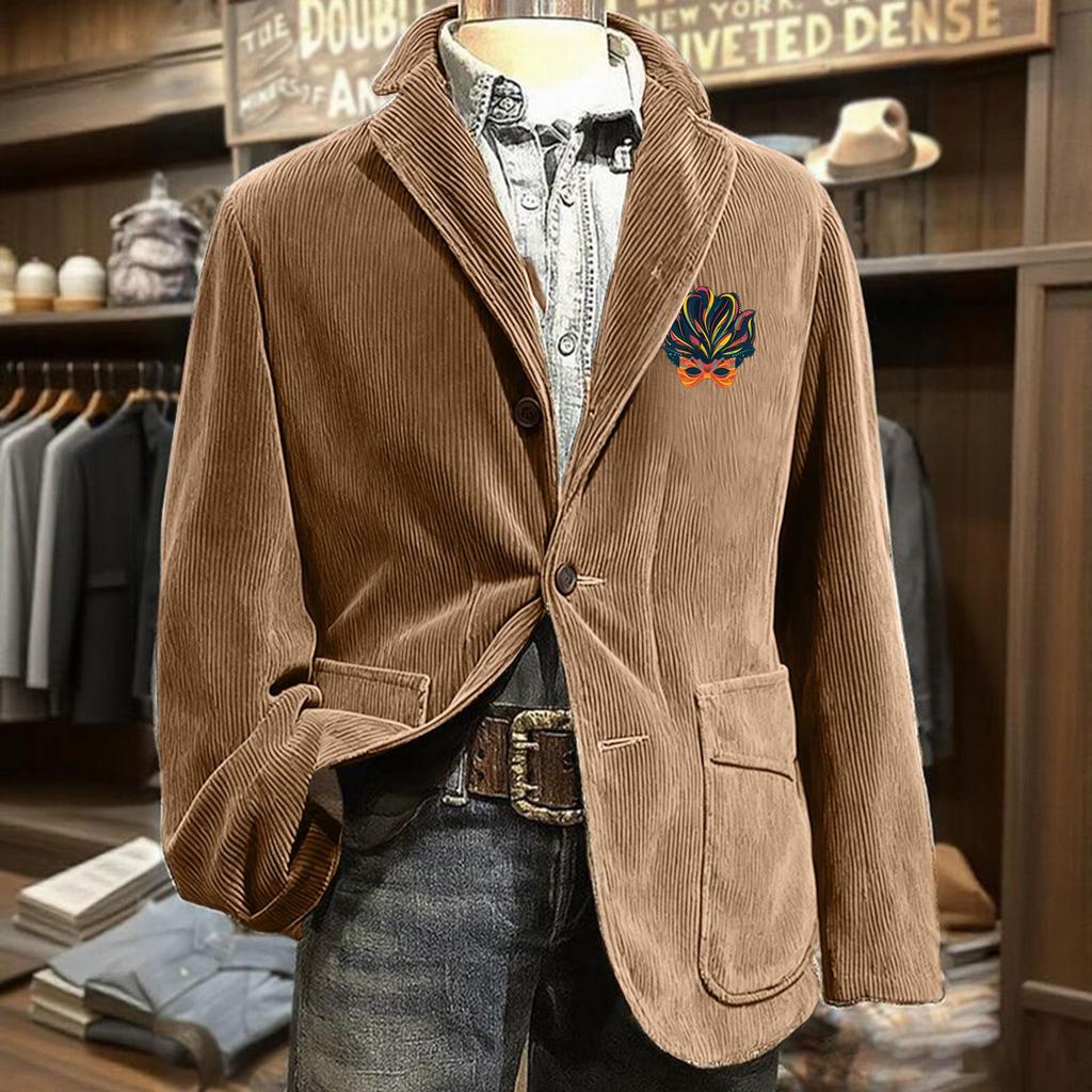 Jachetă Cardigan cu Buzunar din Catifea Imprimată pentru Bărbați Costum Casual pentru Bărbați