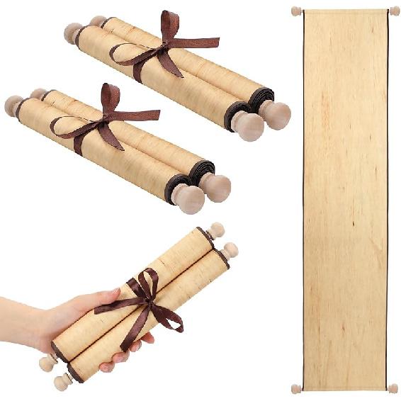 Epakh 2 Pack Blank Paper Scrolls 9 x 144 Inches Wrapped on Wood Rod for Writing, Drawing, Calligraphy, Wedding Vows, Cosplay Prop, Renaissance