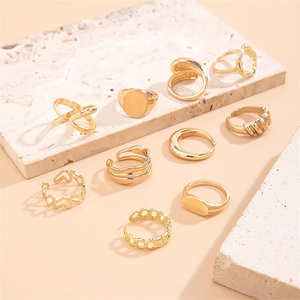 FUTIMELY  Gold Stackable  Rings Set for Women Teen Girls,  10Pcs Trendy Dainty Open Midi Rings Set,Midi Finger Rings Pack Jewelry Gifts