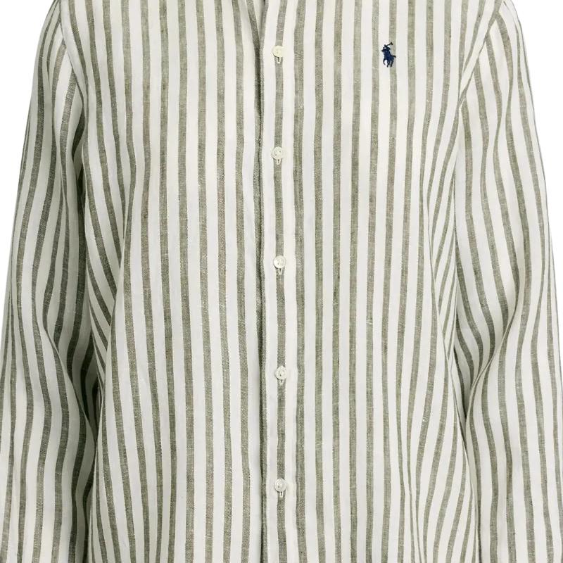 Polo Ralph Lauren Striped Single-Breasted Long Sleeve Shirt Women Shirts Deep-Sage 211970691-005