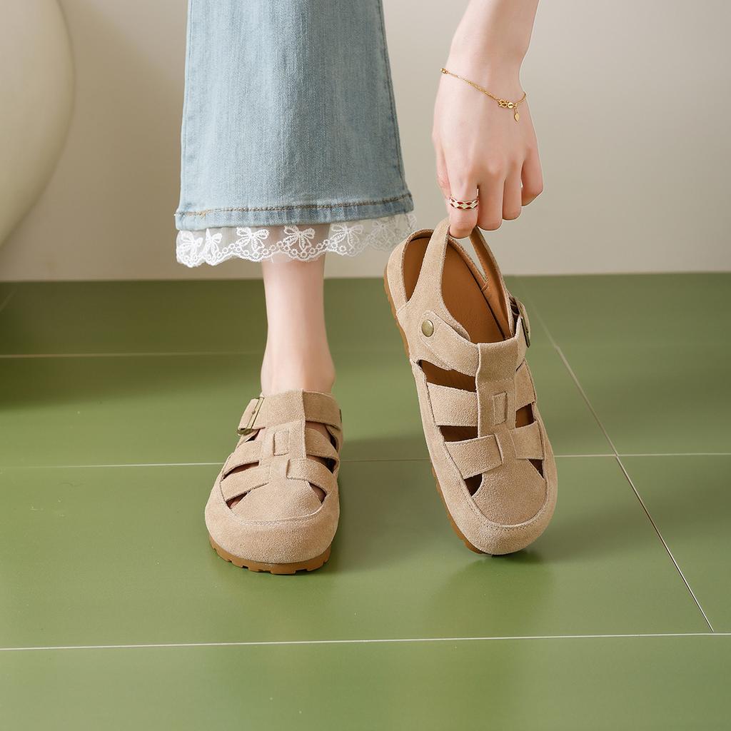 Retro Woven Sandals Women's Summer New Flat Bottom Versatile Beach Bag Head Sandals Women's Shoes Tide