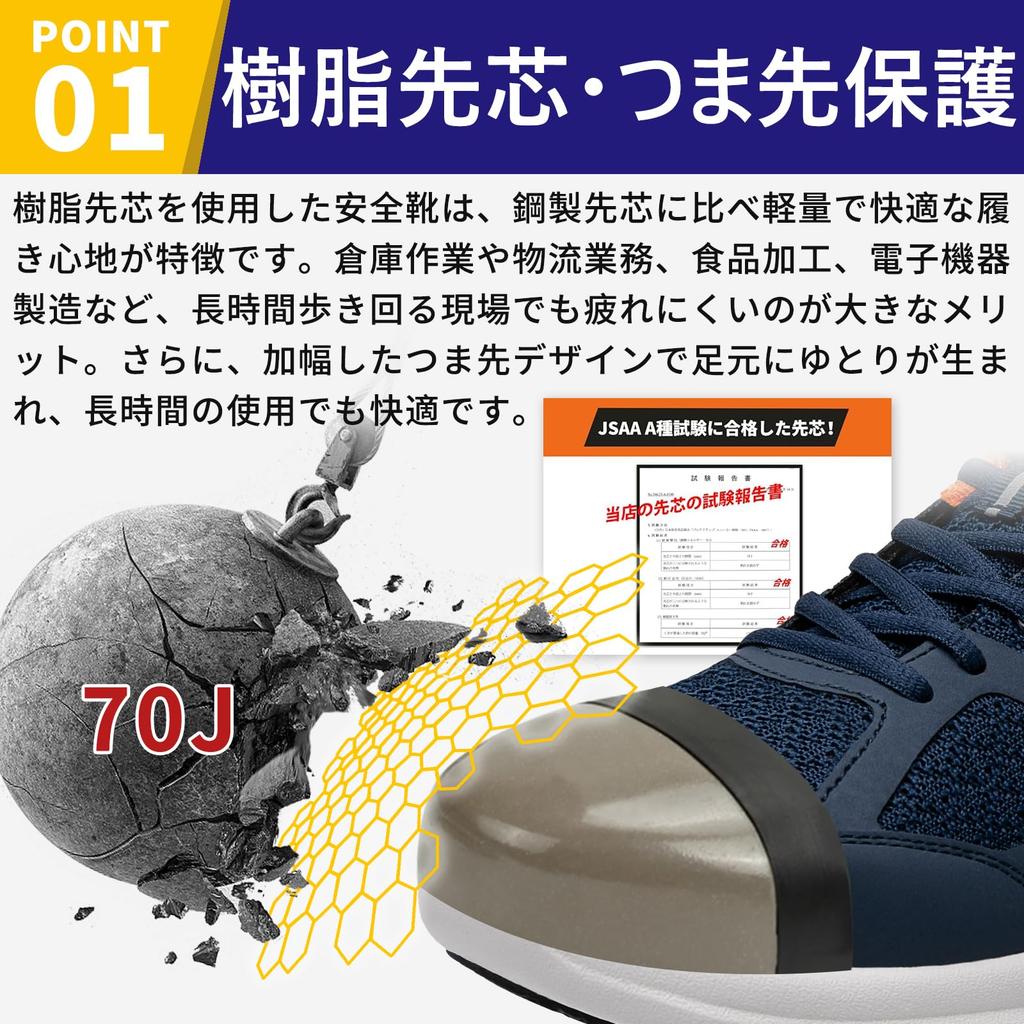 [SOARHOPE] Safety Shoes, Disaster Prevention Shoes, Men's Work Shoes, Lightweight, Resin Toe Cap, JSAA Class A, Nail Puncture Resistant, Breathable, 3