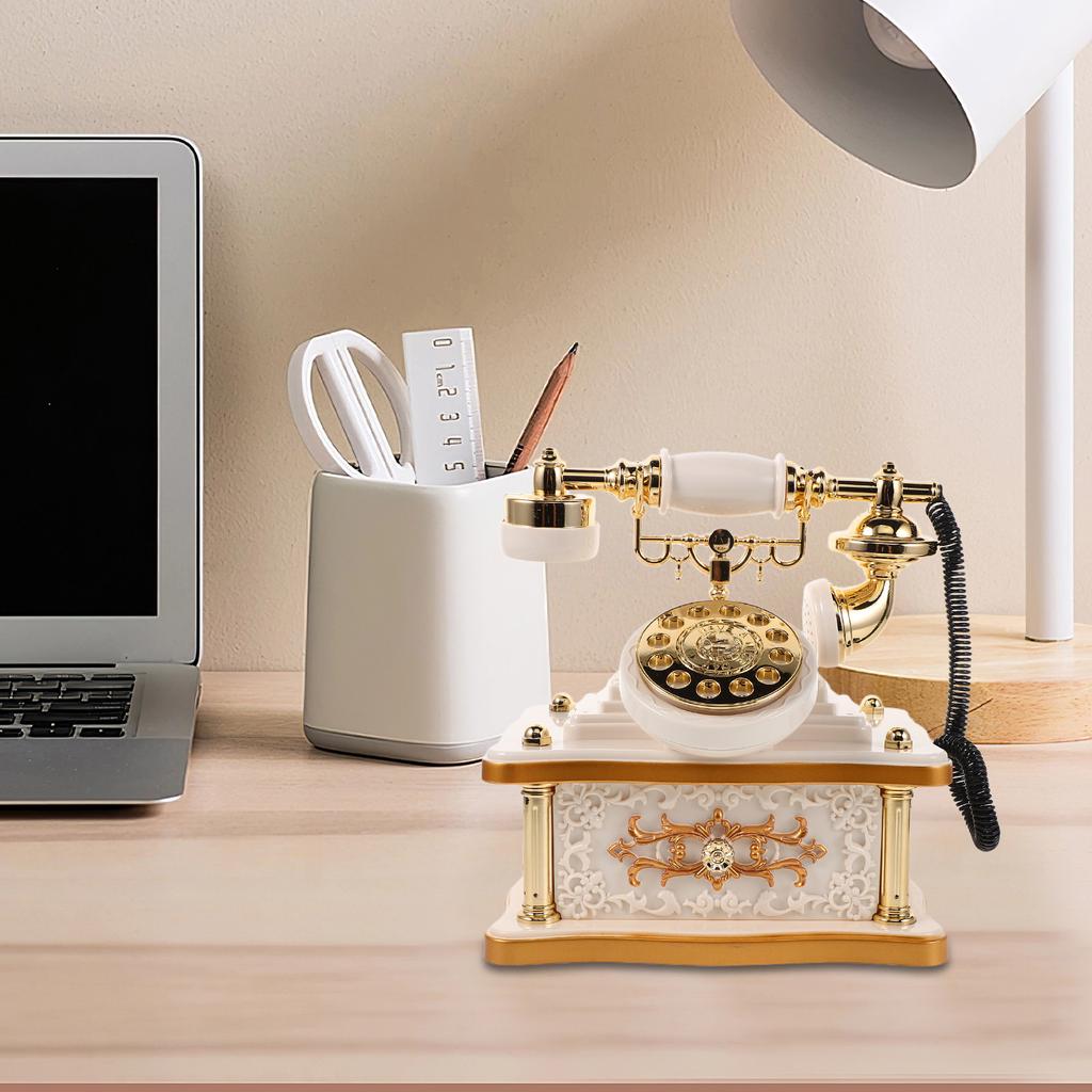 Retro Telephone Music Box Vintage Dial Desk Ornament Handmade ABS Material Soothing Melody Decor for Desktop Shelf Hall Entrance
