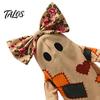 Soft Illuminated Ghost Statue Lighted Vintage Patchwork Ghost, Halloween Light Up Quilted Doll with Pumpkin Fabric Ornament Lantern, Rustic Farmhouse