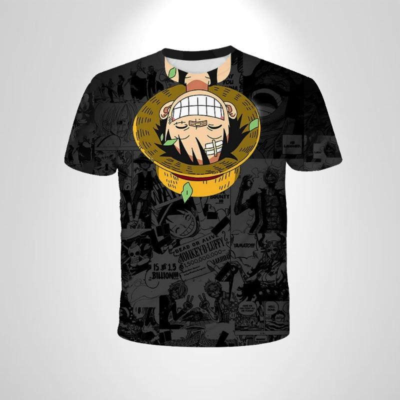 Cartoon Short-sleeved Cosplay Luffy Men  Anime One Piece Boy T-shirt Mans Top Boy Loose Men Clothing Black T-shirt