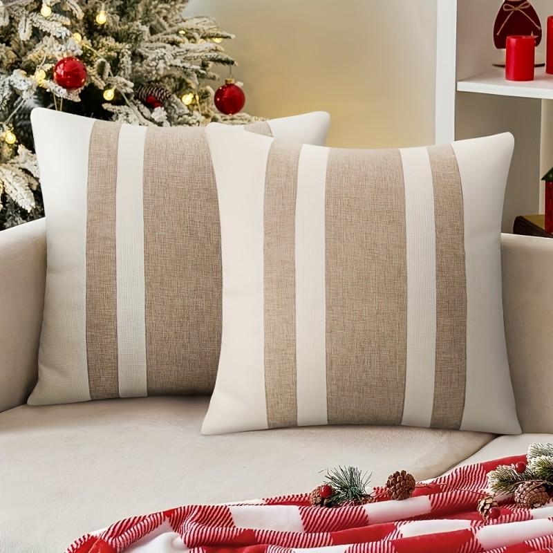 2pcs Farmhouse Decorative Throw Pillow Covers Khaki Striped Cushion Covers for Living Room Sofa Double-sided Cushion Covers 10640₽