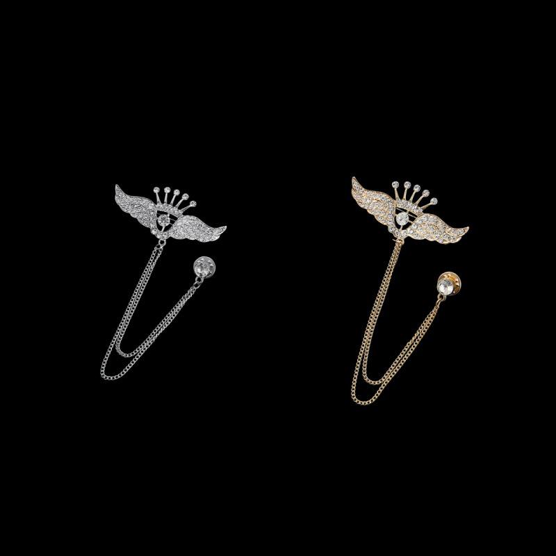 Unisex Gold/Silver Crown Series Brooch with Rhinestones & Optional Chain - Elegant Luxury