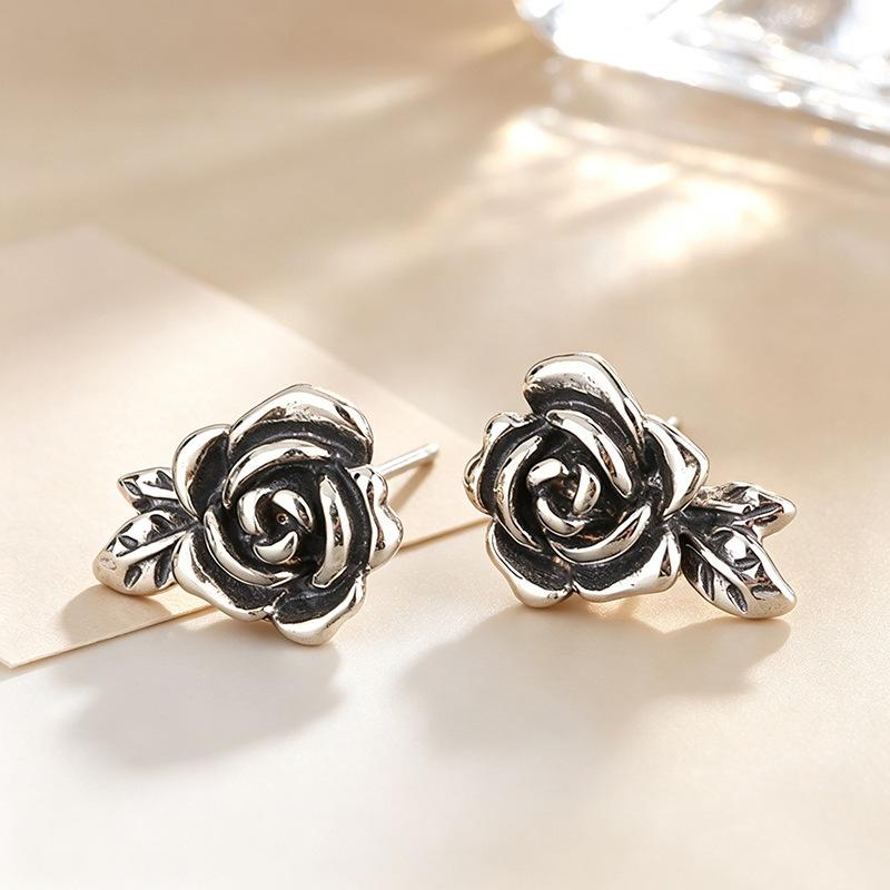 New Retro Rose Fashion 925 Sterling Silver Jewelry Elegant Flower Earrings 31018