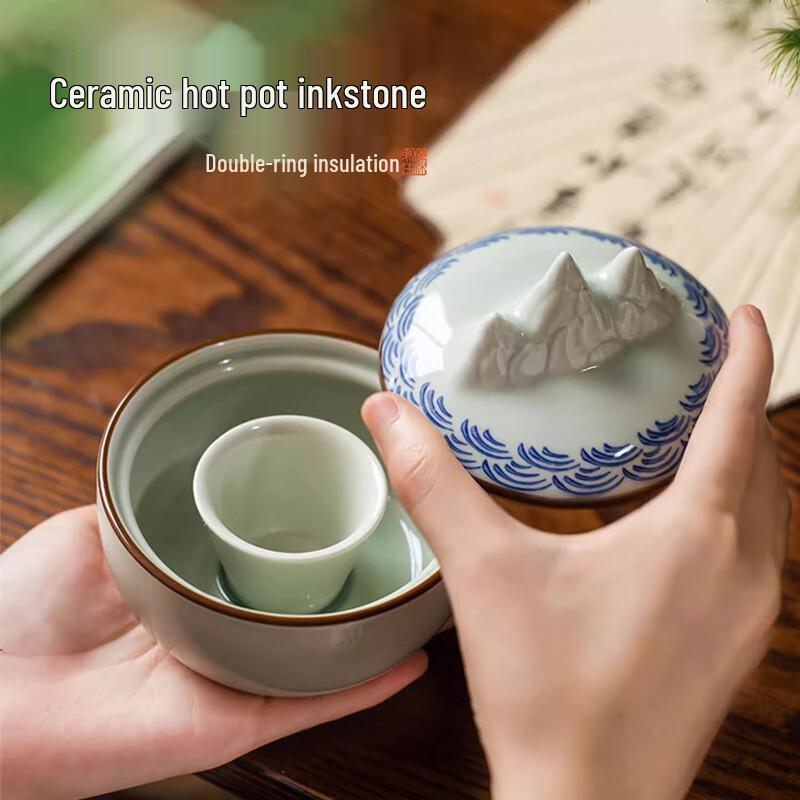 Meilin Calligraphy Hot Pot Inkstone with Lid