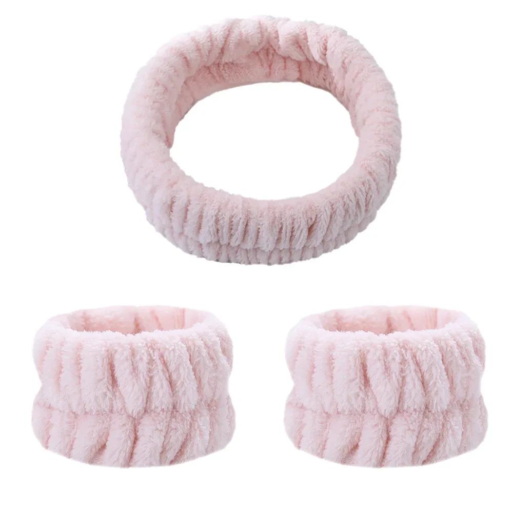 3 Bucăți Modă Brățări de Spălat pentru Încheietură Scrunchies Bandă Pufosă pentru Cap Spa Coral Fleece Bandă pentru Cap pentru Spălat Fața Machiaj Duș Îngrijirea Pielii