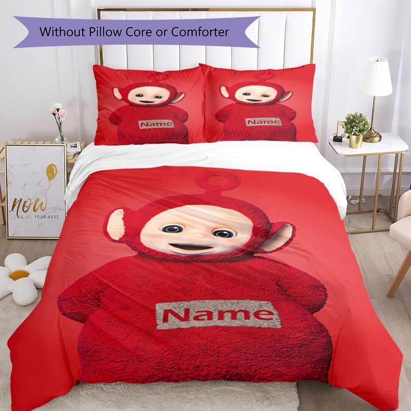 3pcs Custom Name Teletubbies Bedding Set Duvet Cover Closure Includes 1 Duvet Cover & 2 Pillowcases, Soft and Comfortable for All Seasons.