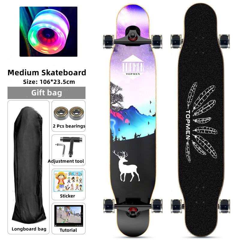 106MM Skateboard pro začátečníky Longboard Javor Flat-Plate Double Rocker Board Ocelové ložisko PU kolečka Dětské skateboardové prkno pro dospělé