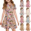 Girl Summer Dress Color & Print Short Sleeve Dress With Pocket Casual Dress Shorts Sleeve Party Dress Easter Day