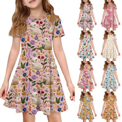 Girl Summer Dress Color & Print Short Sleeve Dress With Pocket Casual Dress Shorts Sleeve Party Dress Easter Day