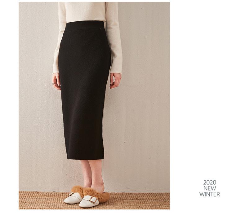 Dámská vlněná sukně střední délky s vysokým pasem a úzkým střihem - Podzimní/zimní trendy pletený hip style