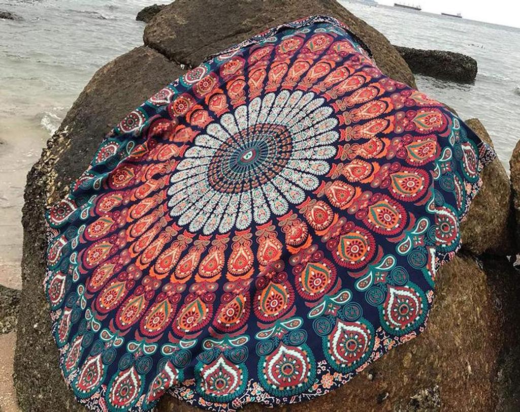 Mandala Round Tapestry Home Wall Art Decor Hippie Baho Yoga Mat Bohemian Round Beach Bedspread Round Picnic Tapestry 100 % Cotton Tapestry