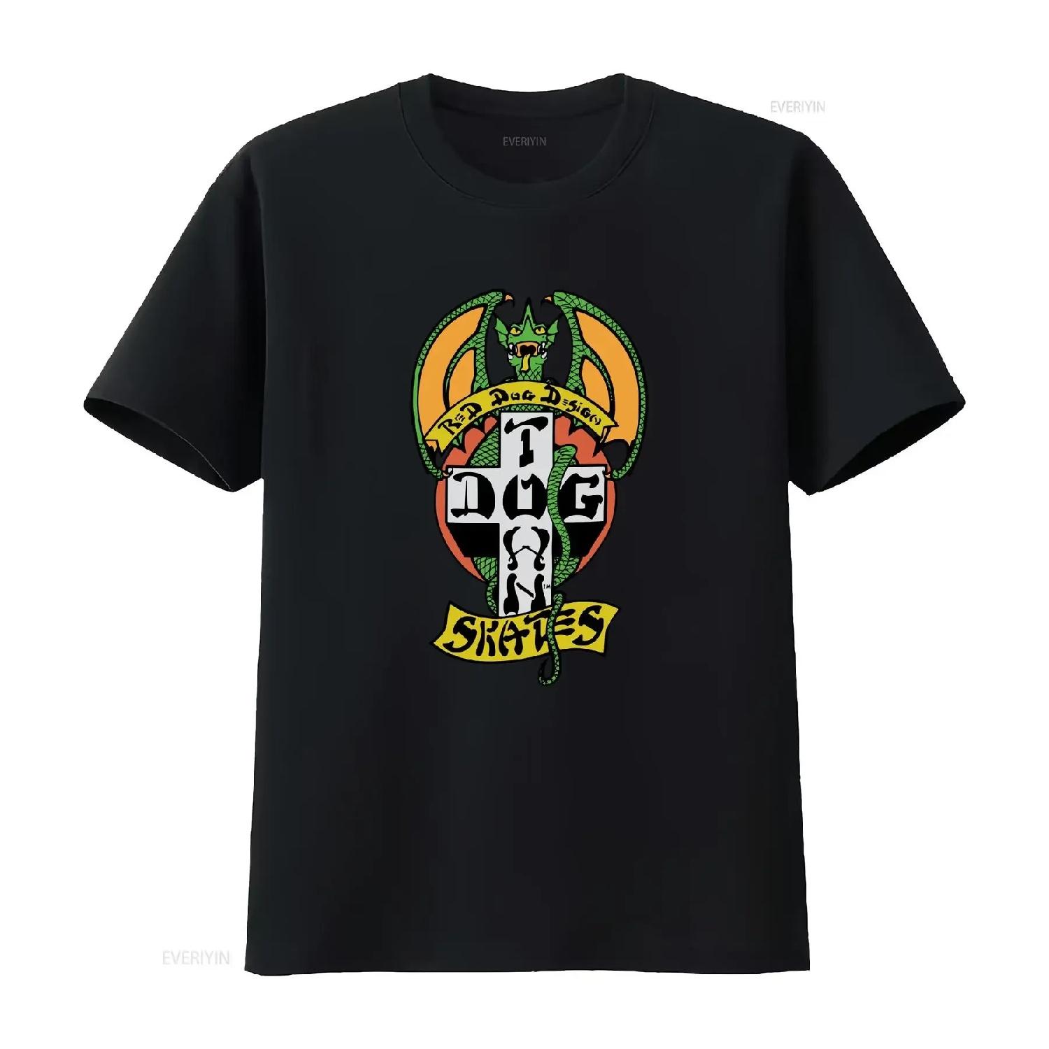 

Dogtown Skateboards T Shirt Red Dog OG 70s Black vintage Washed Unisex Top For Everyday Wear Breathable designer clothes Casual S чёрный