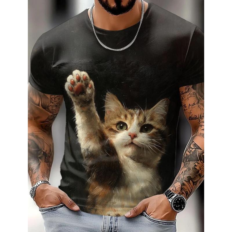 Funny Animal Printed Men's T-Shirts Summer Casual Round Neck Short Sleeve Outdoor Fashion Oversized Male Clothing Street T-Shirts
