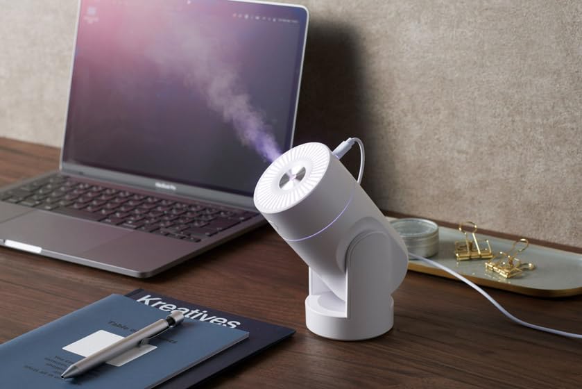 Marutatsu Desktop Adjustable LED Rhythm Spray White Humidifier, USB, Personal, Angle, Light, Mode,