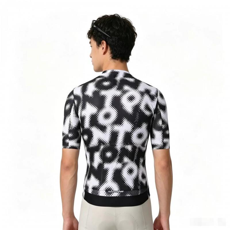 Unisex Cycling Jersey Short Sleeve Black White Polka Dot Letter Print Breathable Quick Dry Bike Shirt