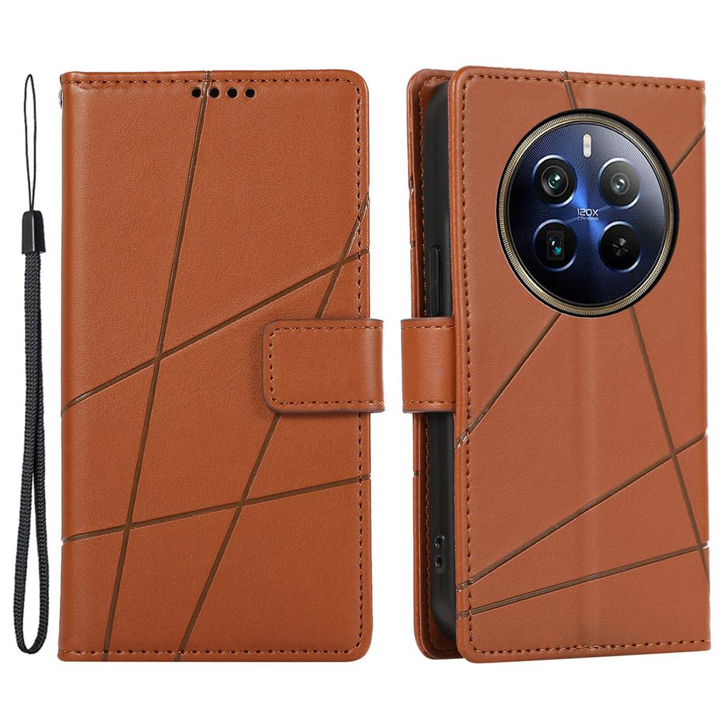 DF-06 For Realme 12 Pro 5G/12 Pro+ 5G Wallet Case PU Leather Line Imprinted Flip Phone Cover