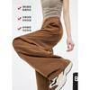 Retro splicing wide-leg pants women's autumn new high-waisted elastic waist lace-up loose casual tooling trousers