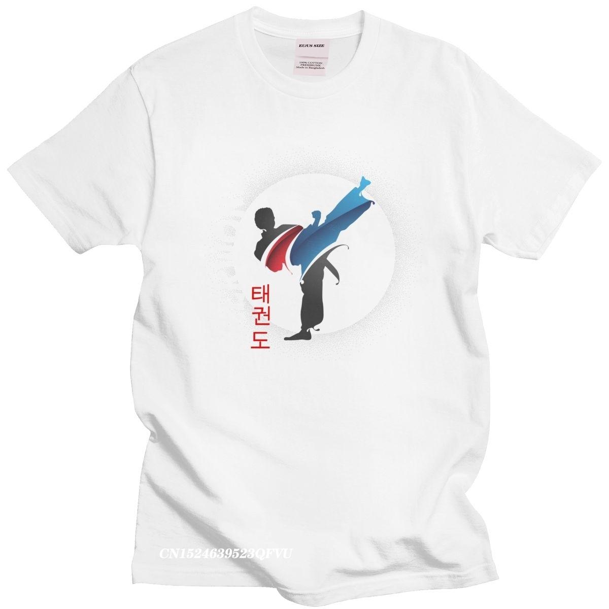 

Martial Artist Side Kick TaeKwondo Tshirt Mens Pure Cotton Tae Kwon Do Tee Shirt Crew Neck Camisas Mend Summer TShirt Clothes S