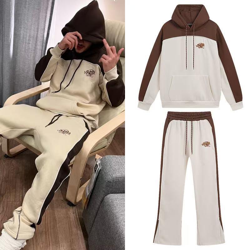 Completo da uomo Streetwear con felpa e pantaloni jogger, casual, vestibilità larga, in cotone, tuta sportiva