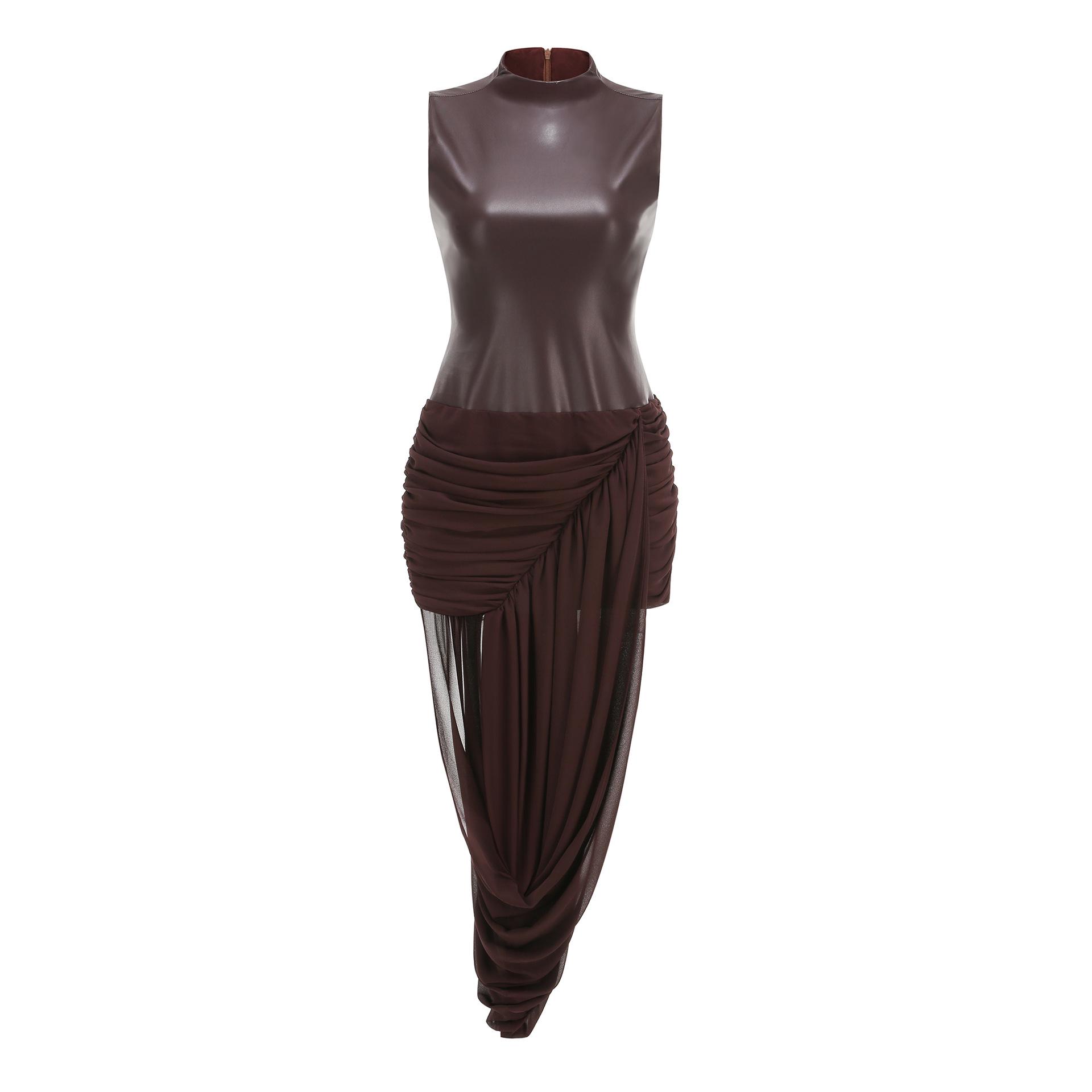 Европейско-американское модное облегающее вечернее платье: Кожаное платье-футляр без рукавов Large