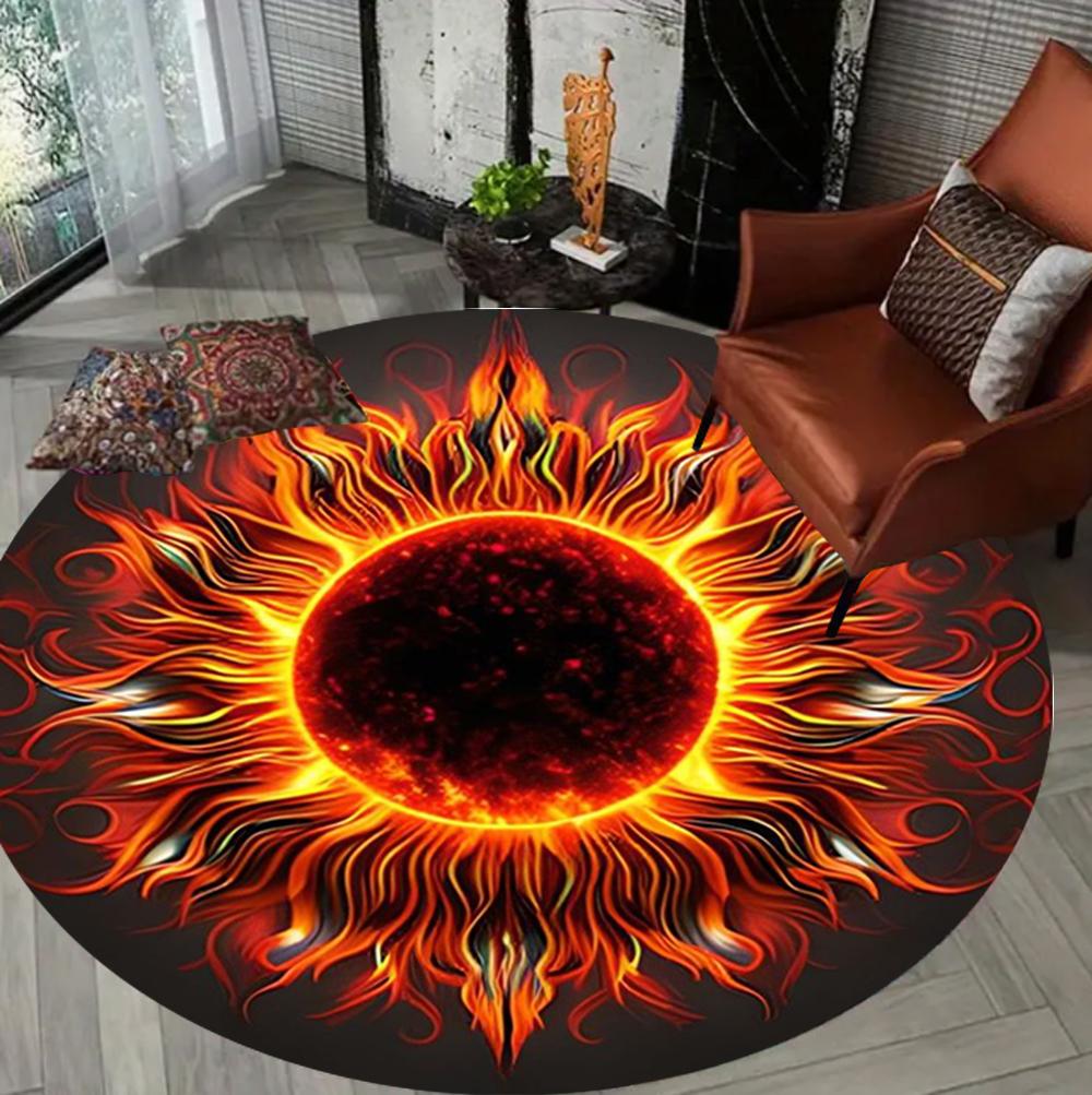 Boho Artistic Round Rug Ice & Fire Vortex Theme Mandala Pattern Carpet for Living Room Bedroom Kid's Playroom Pet Area Blue Etc