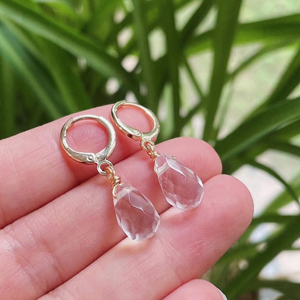 1pair Natural Stone Earrings for Women Small Water Drop Ear Loop Amethysts Rose Quartz Topazs White Crystal Dangle Earrings