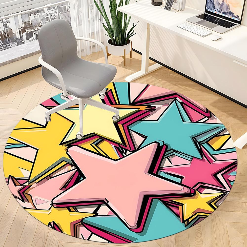 1pc Stars Celebration Office Round Area Rug, Indoor Mat Suitable ForOffice, Under Office Chairs Bedroom Living Room Home Decor T193
