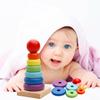 Large Wooden Rainbow Tower: Seven-Color Stacking Rings Educational Toy for Children