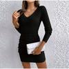 Women's Dresses Autumn Fitting Slim Plain Long Sleeve V-Neck Bodysuit Mini Casual Dresses Sexy Dress for Women