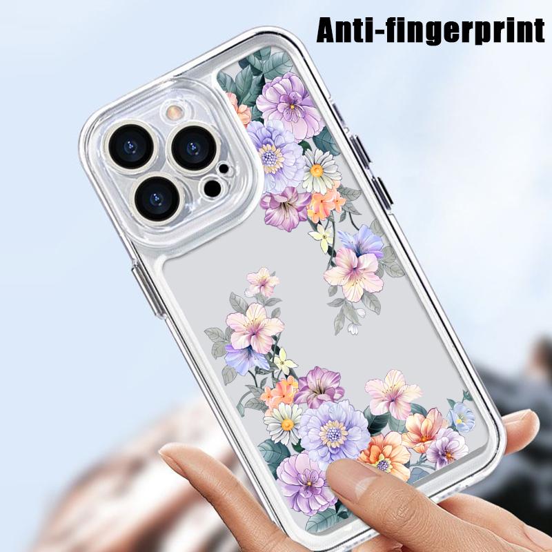 Carcasă transparentă din silicon moale, rezistentă la șocuri, pentru iPhone 16 Pro 15 Plus 14 Pro Max 13 12 11 XR XS 8 7, cu imprimeu floral, pentru lentilă, transparentă, rezistentă la șocuri